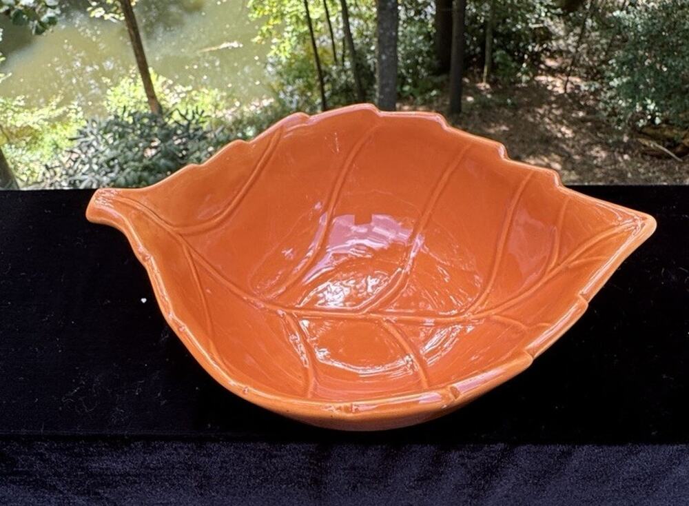 Vintage Gift Craft Fall Thanksgiving Orange Leaf Shape Bowl -C15
